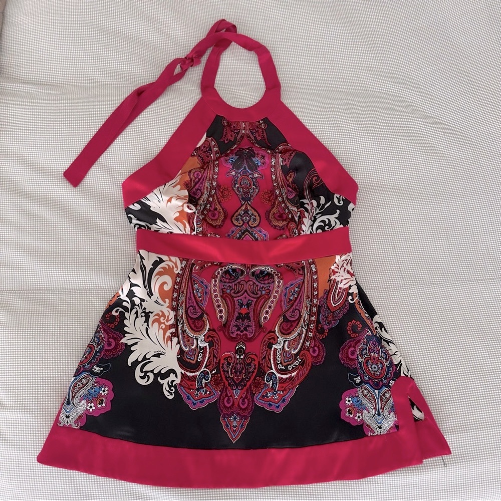 NWT Bebe halter! Pink Paisley Silk brand new top size XS